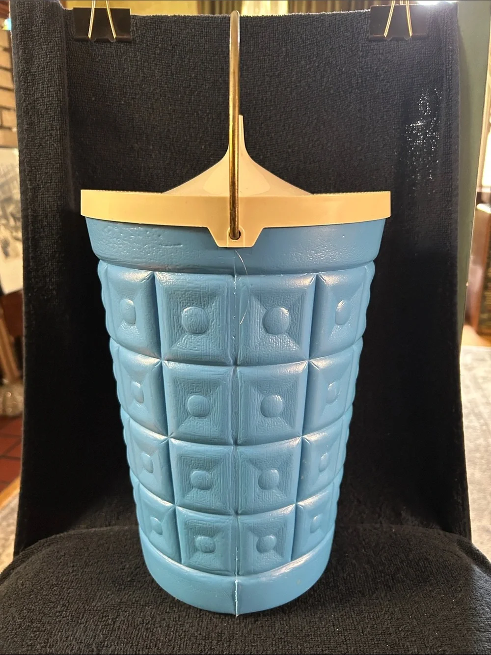Lustro Ware Vintage 60s MCM Blue Quilted Ice Bucket with Cream Lid
